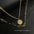 UNIQ Layered Paperclip Chain Coin Eye Pendant Necklace